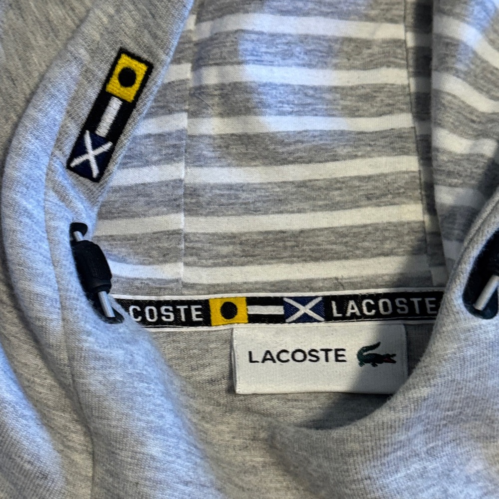 Lacoste Sailing Gear Men’s 4XL / Size 9  Light Gray Hoodie with Striped Lining